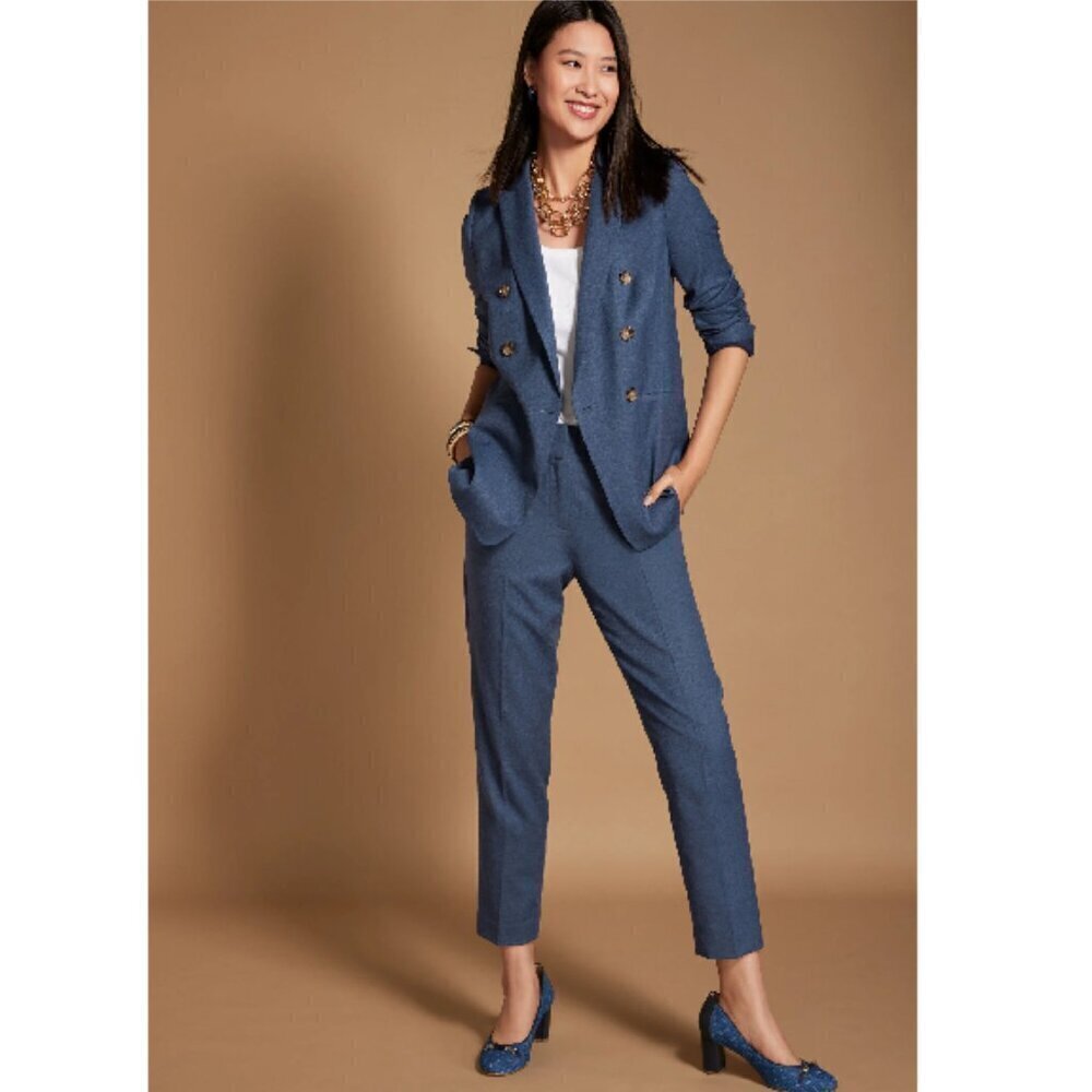 Talbots Blue Textured Double-Breasted Blazer